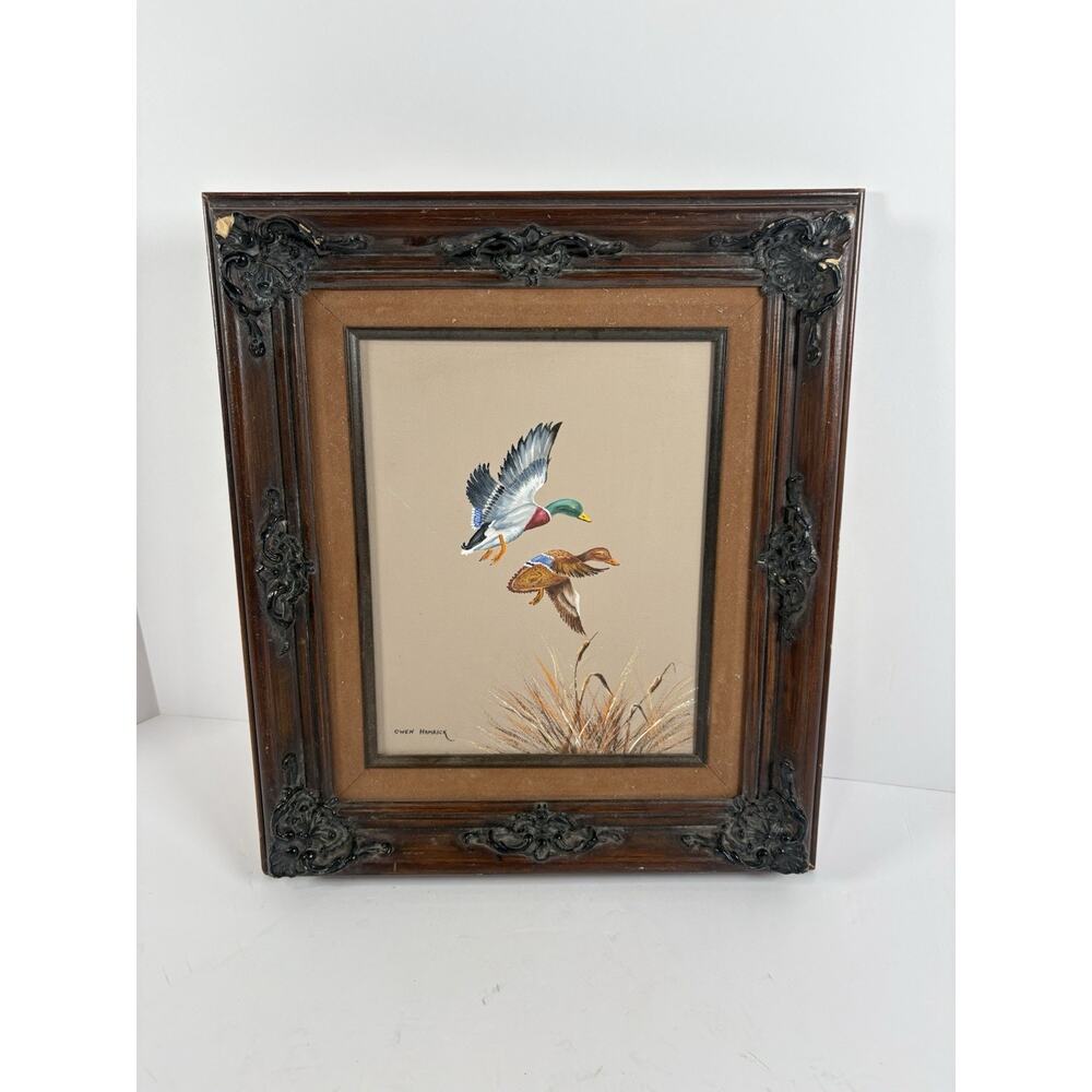 Vintage Owen Hamrick Mallard Duck Painting Ornate Wood Framed Wildlife Art